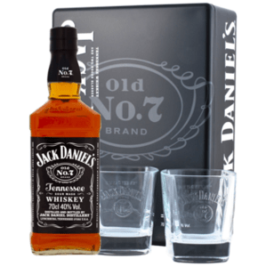 Jack Daniel´s v plechu 40% 0,7L (dárkové balení s 2 skleničkami)
